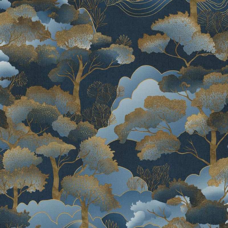 Golden Grove Enchanted Forest Wallpaper Navy Sample
