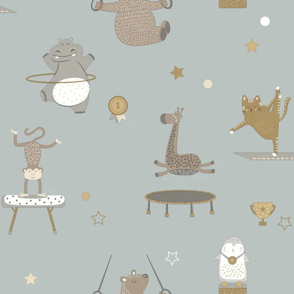 Animal Gymnastics Kids Blue Wallpaper Sample