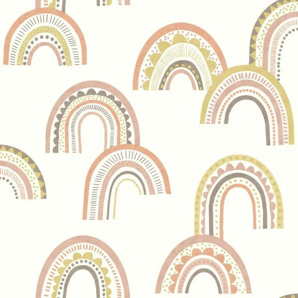 Boho Rainbow Wallpaper - Blush/Orange Sample