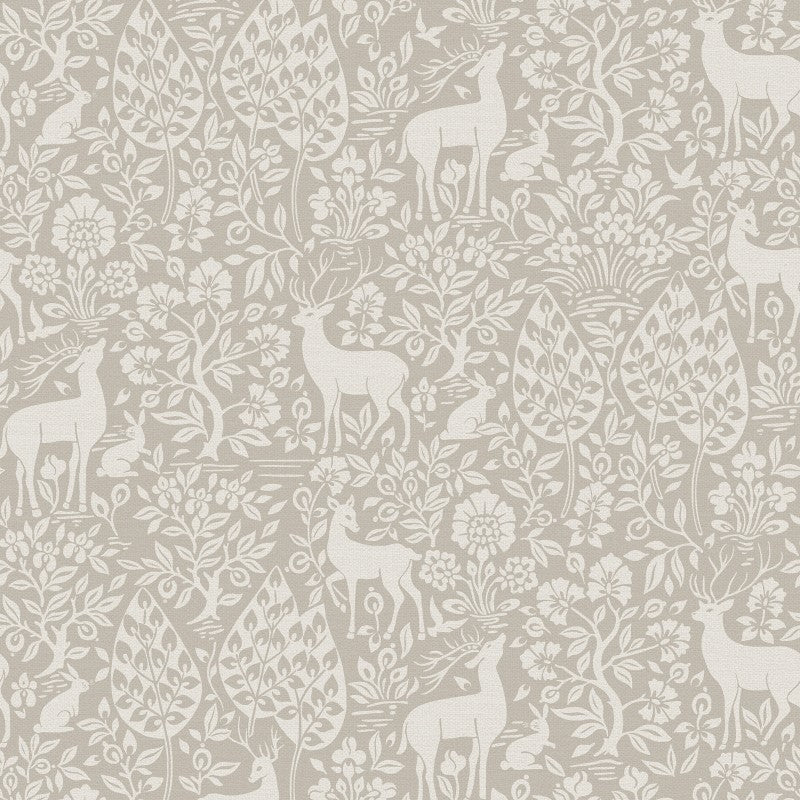 Deer Woods Woodland Wallpaper - Taupe Sample