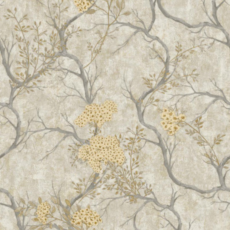 Albero Trailing Tree Wallpaper Pewter Sample