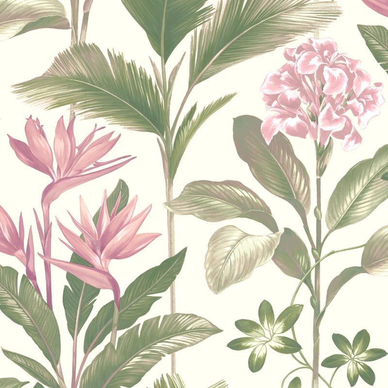 Oliana Floral Wallpaper Green/ Pink Sample
