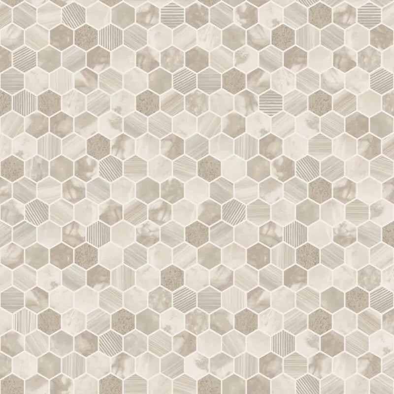 Hexara Tile Mosaic Wallpaper - Cream Sample