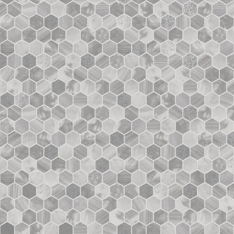 Hexara Tile Mosaic Wallpaper - Grey Sample