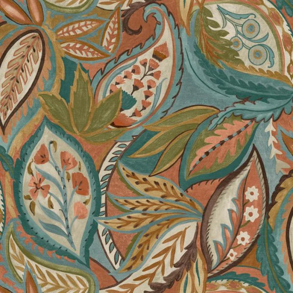 Amaira Paisley Orange Leaf Wallpaper Sample