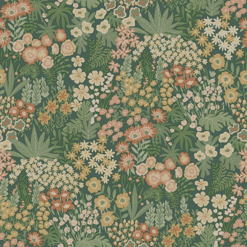 Lysandra Floral Meadow Wallpaper Sample - Emerald Green
