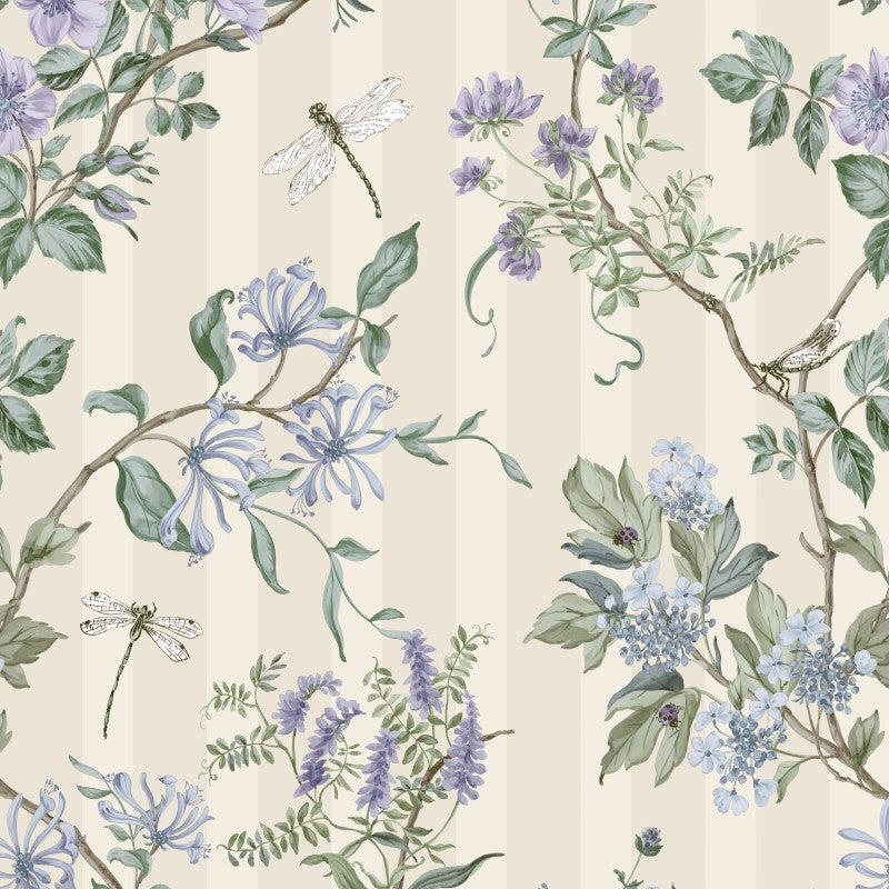 Camberley Floral Trail Wallpaper Sample - Neutral/Blue
