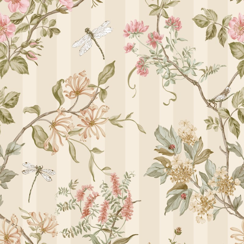 Camberley Floral Trail Wallpaper Sample - Cream/Coral