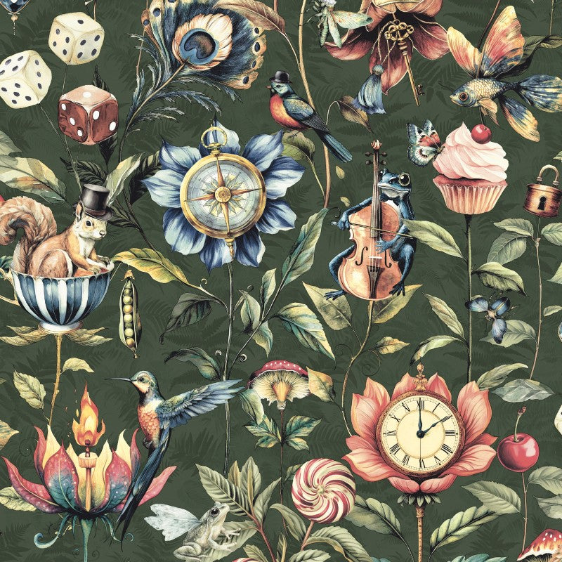Elysium Curious Creatures Wallpaper Sample - Emerald Green