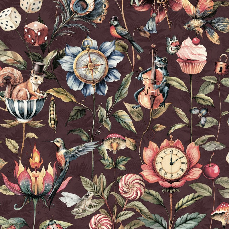 Elysium Curious Creatures Wallpaper Sample - Mulberry