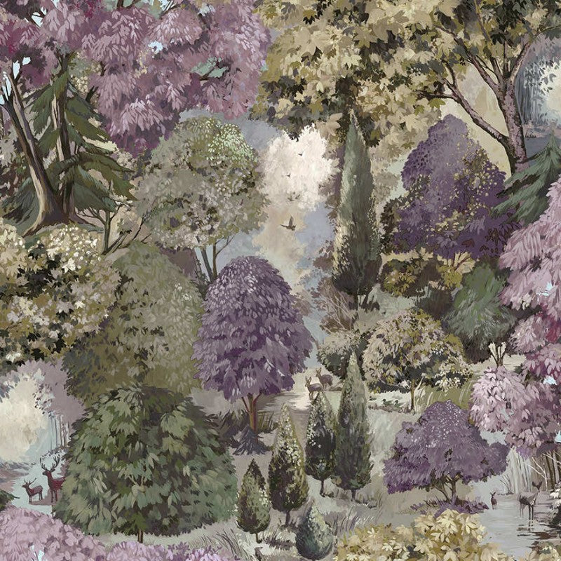 Pinecrest Wallpaper Sample - Mulberry/Green