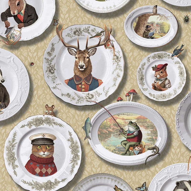 Tales Of The Manor Quirky Animal Wallpaper Sample - Ochre
