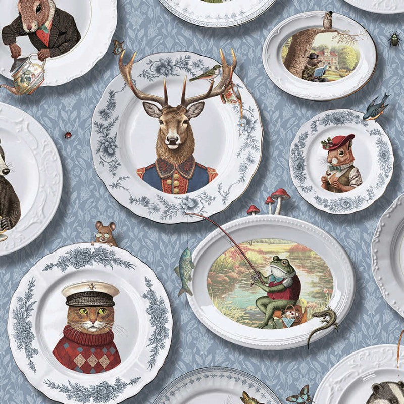 Tales Of The Manor Quirky Animal Wallpaper Sample - Blue
