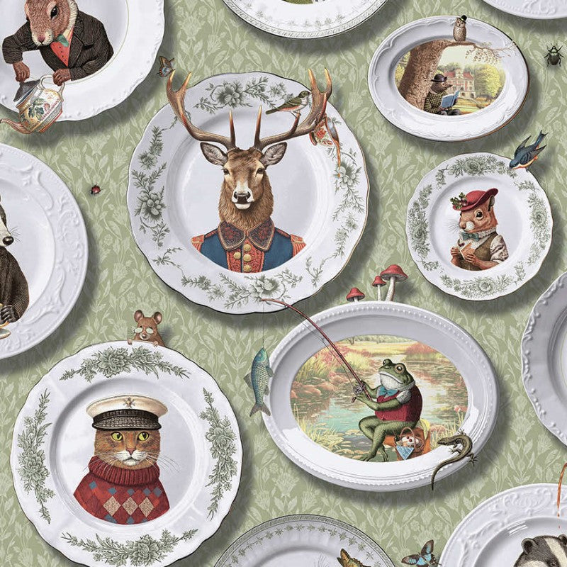 Tales Of The Manor Quirky Animal Wallpaper Sample - Sage