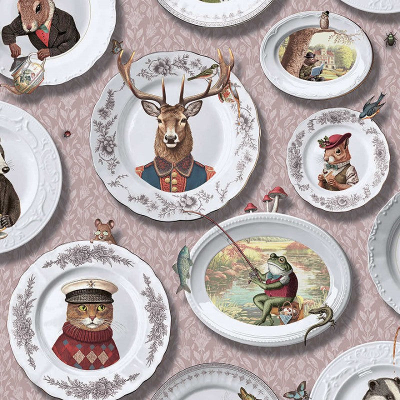 Tales Of The Manor Quirky Animal Wallpaper Sample - Blush