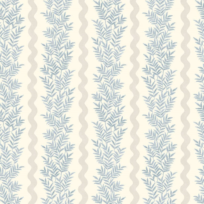 Pipkin Stripe Leaf Wallpaper Sample - Neutral/Blue
