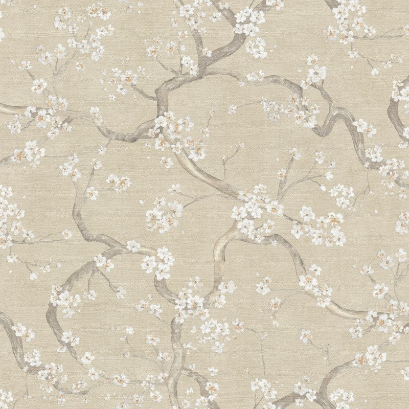 Cherry Blossom Tree Textured Cream Wallpaper Sample
