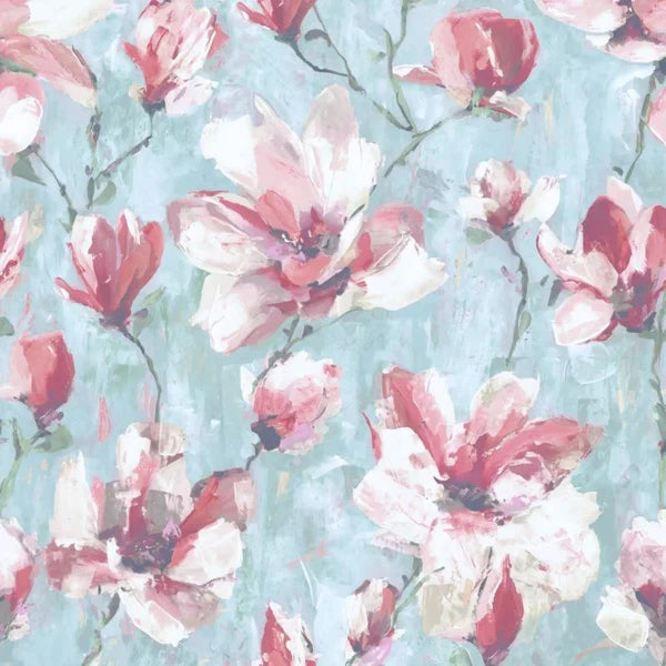 Camille Floral Wallpaper - Teal & Pink Sample