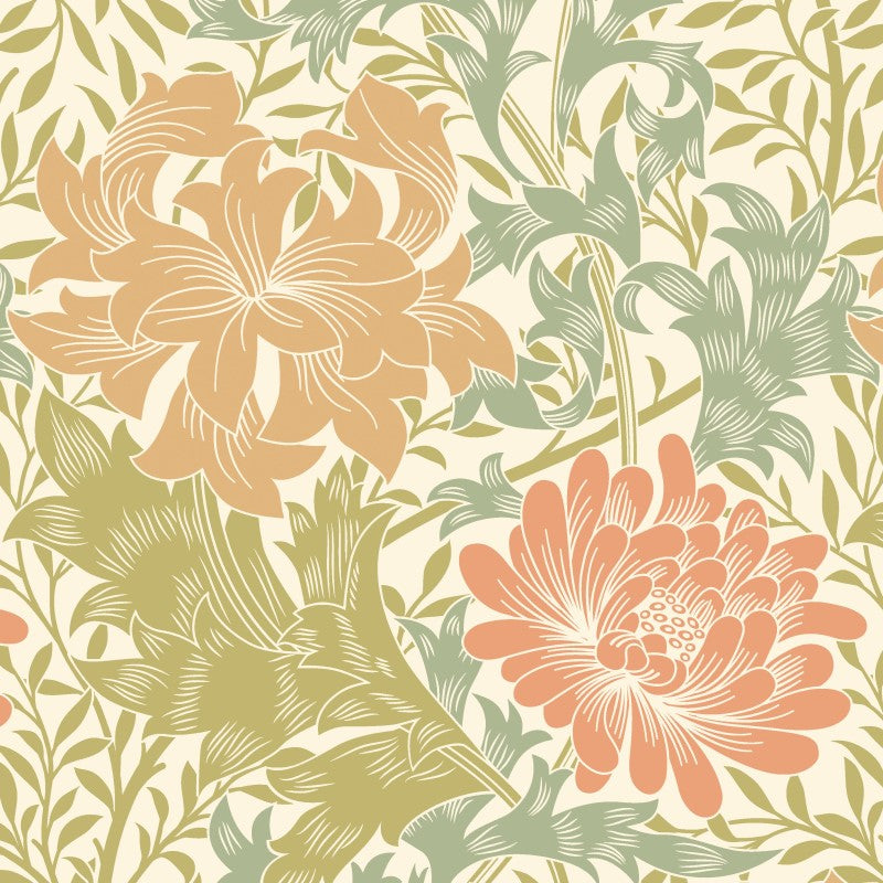 Hoopla Chrysanthemum Sage Amber Wallpaper