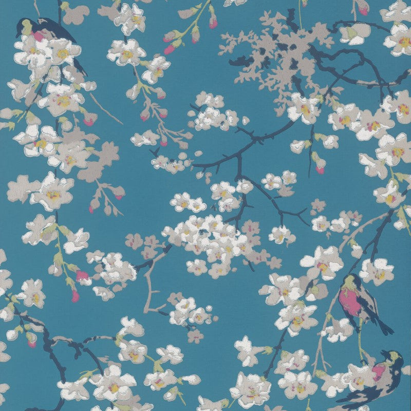 Little Greene Massingberd Blossom Wallpaper Sample - Deep Blue