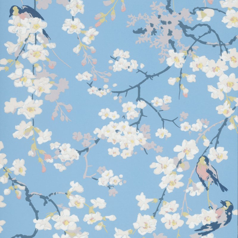 Little Greene Massingberd Blossom Wallpaper Sample - Pale Blue