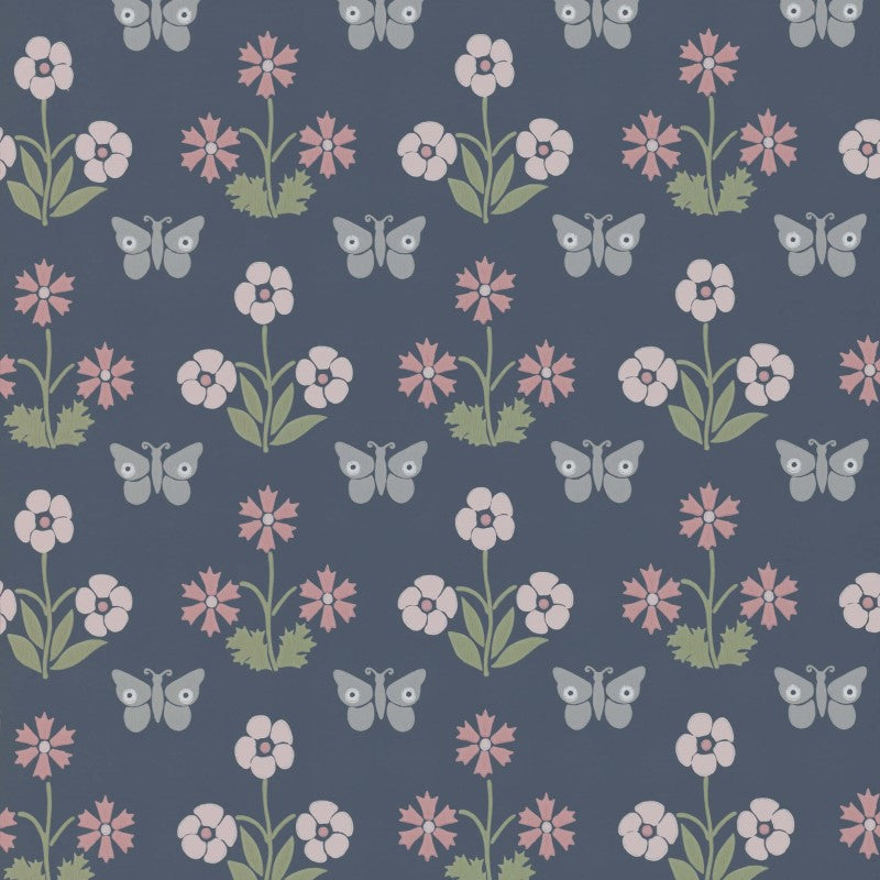 Little Greene Burges Butterfly Wallpaper Sample - Hicks' Blue