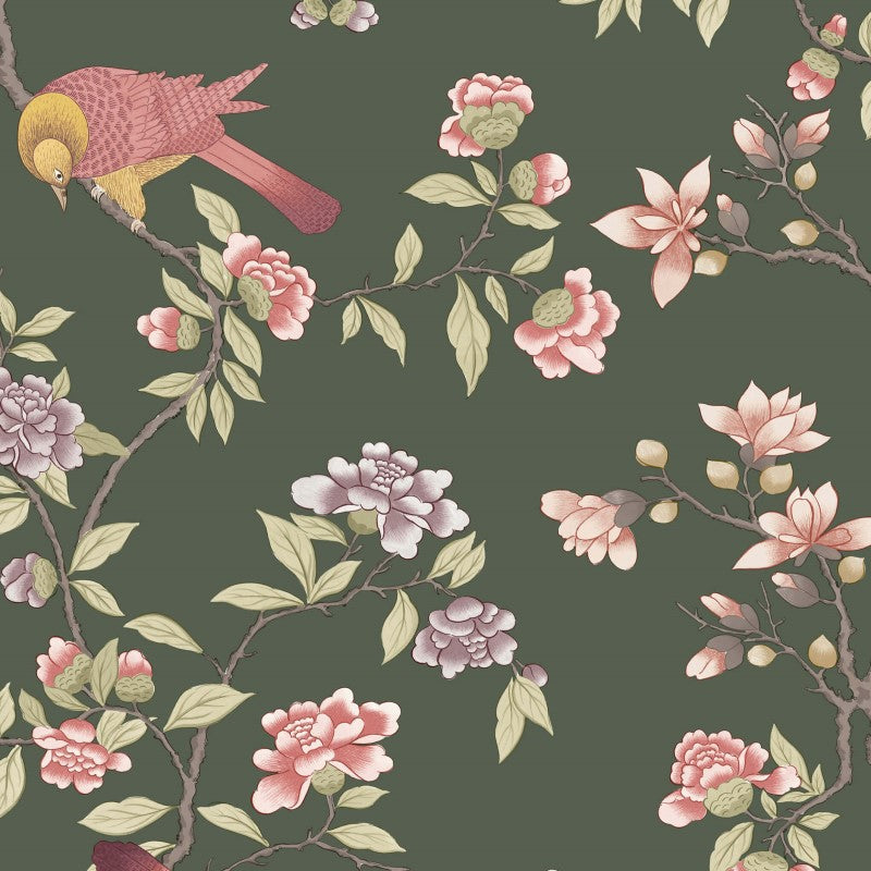 Little Greene Aderyn Wallpaper Sample - Olive Colour