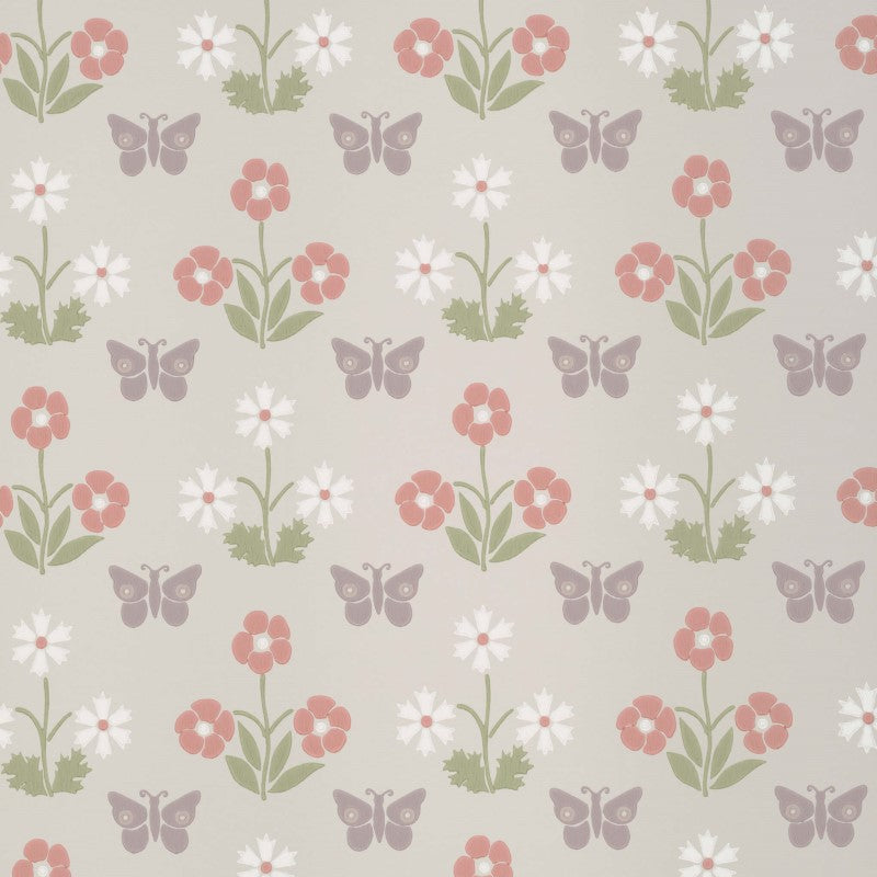 Little Greene Burges Butterfly Wallpaper Sample - French Grey