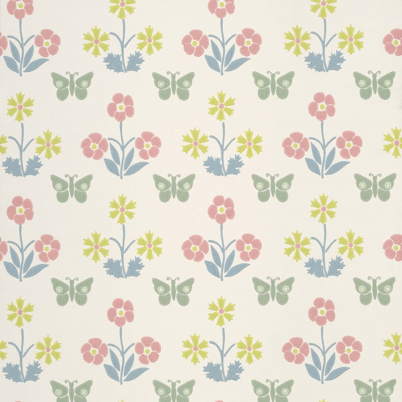 Little Greene Burges Butterfly Wallpaper Sample - Slaked Lime