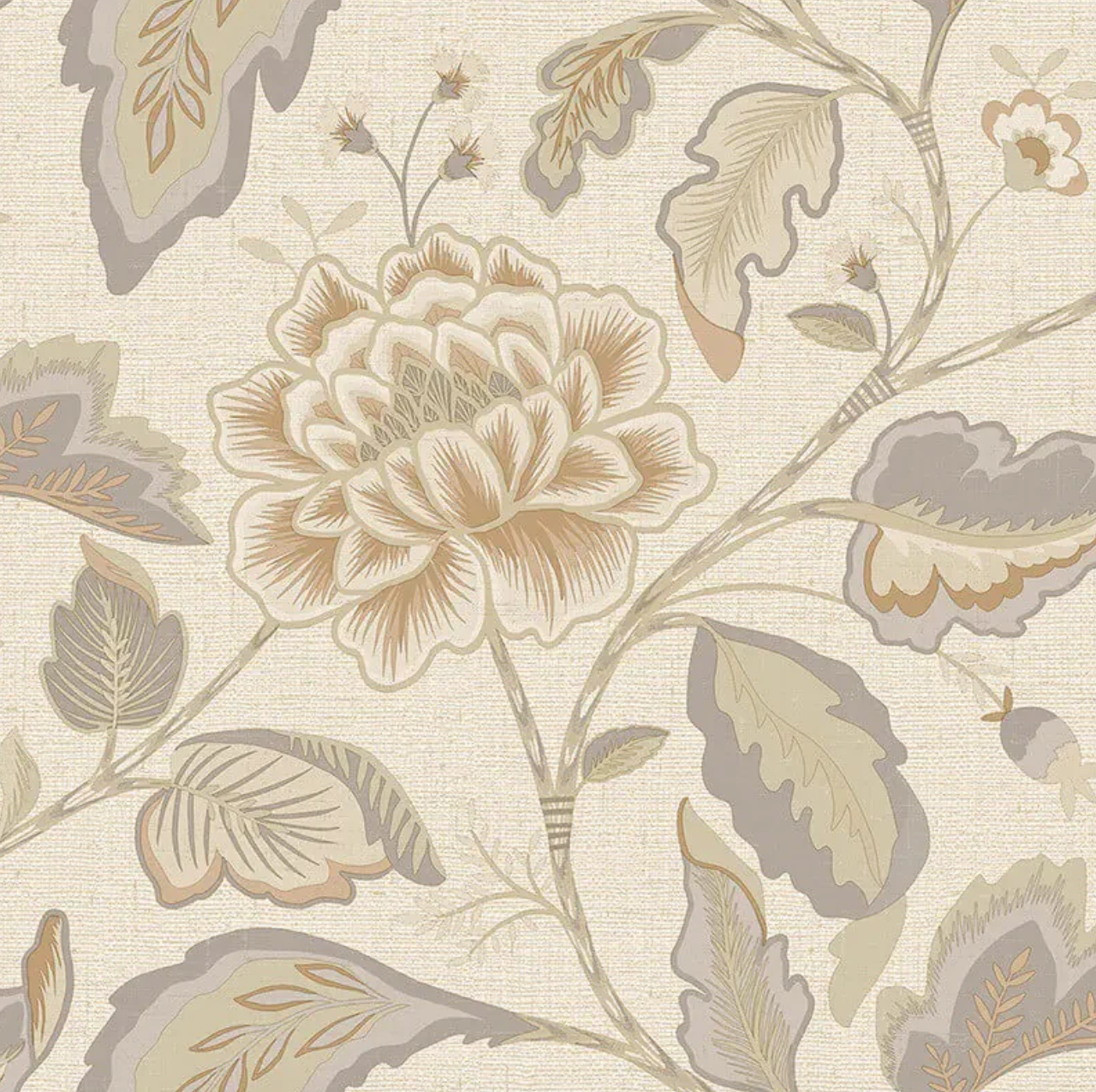 Maya Leaf Trail Wallpaper - Beige/Cream Sample