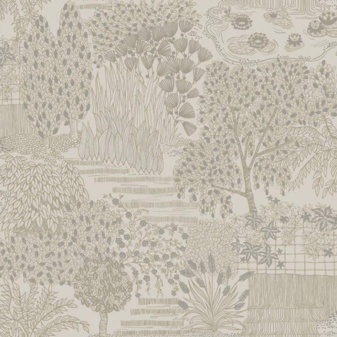 Mirissa Japanese Garden Wallpaper - Dove Sample