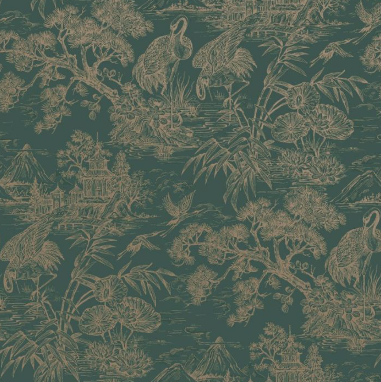 Natoru Oriental Wallpaper - Aqua & Gold Sample