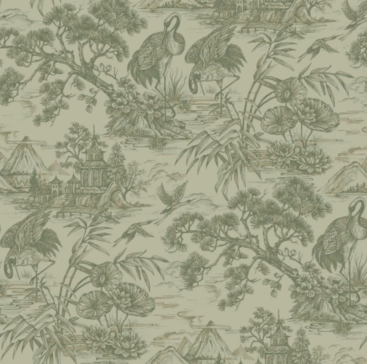 Natoru Oriental Wallpaper - Sage Sample