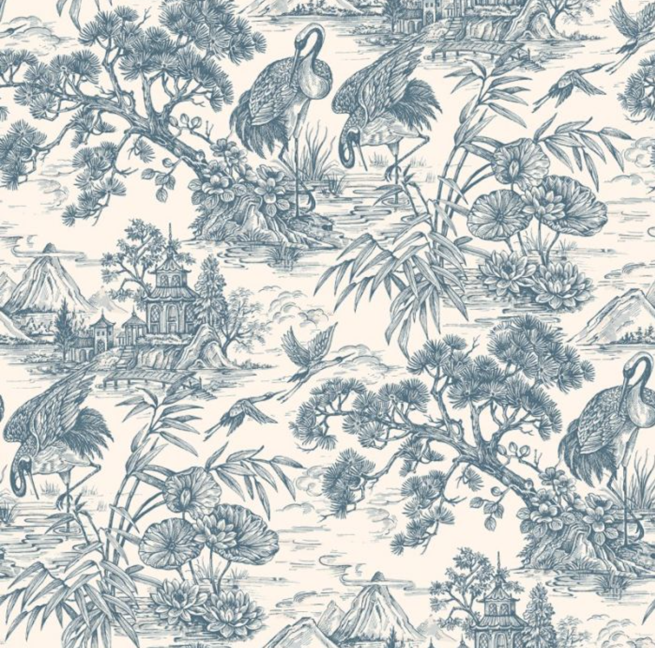 Natoru Oriental Wallpaper - Navy & Cream Sample