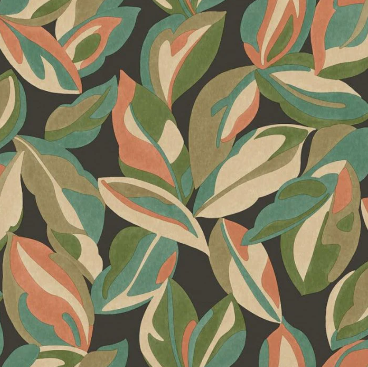 Nicolai Leaf Wallpaper - Charcoal Sample