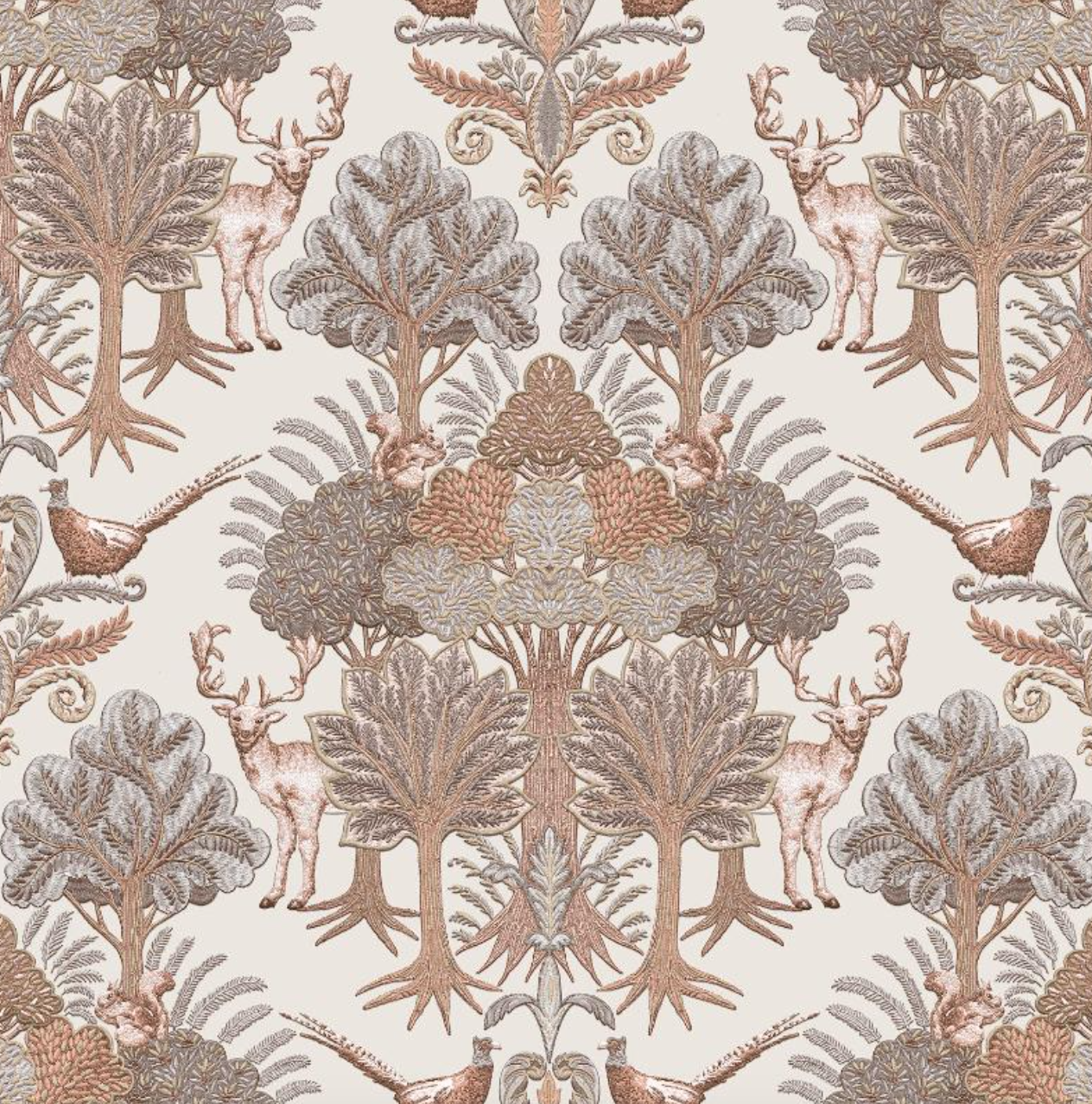 Nordic Deer Woodland Wallpaper - Beige Sample