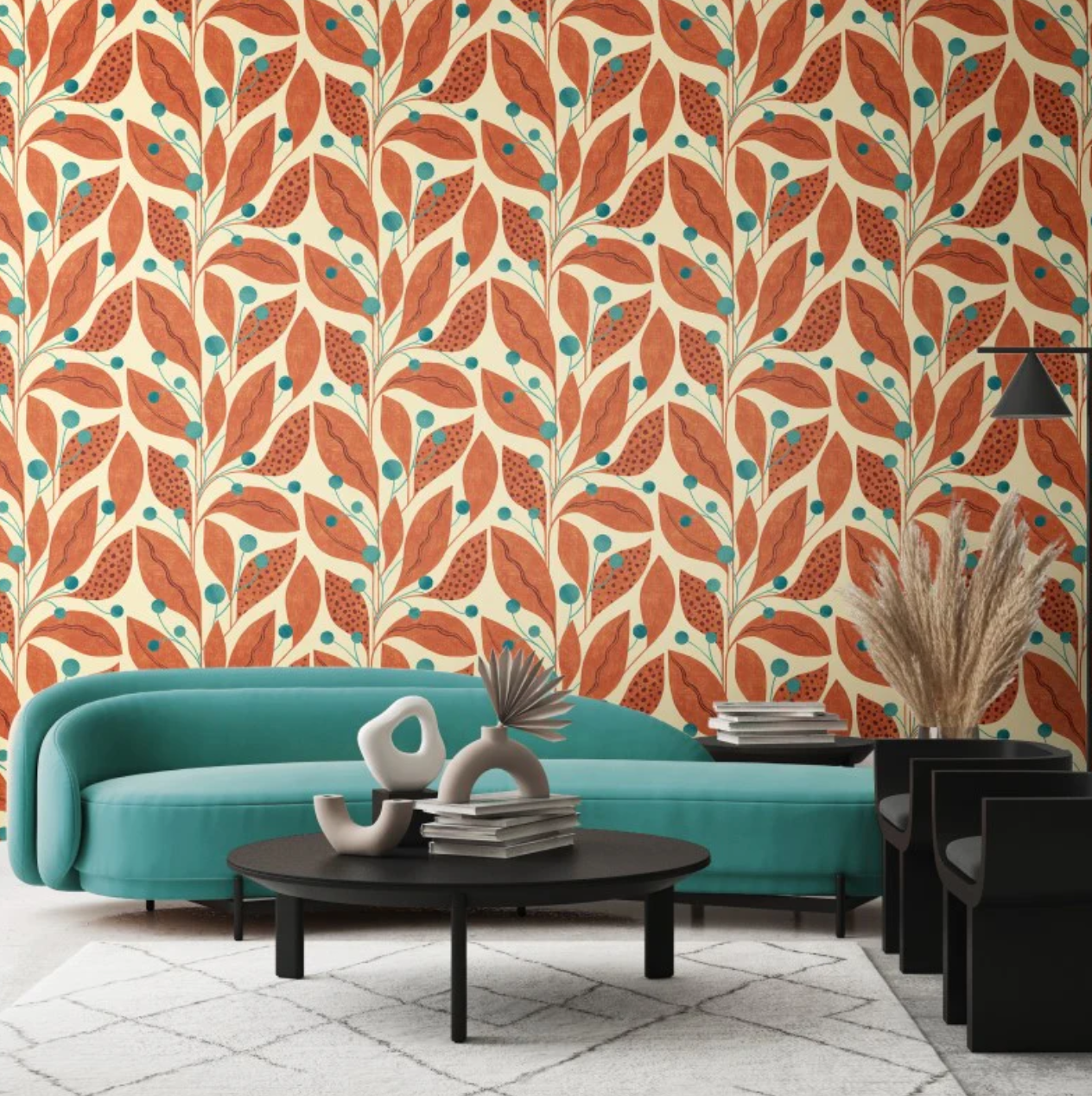 Ohpopsi Berry Dot Wallpaper Rust & Teal Sample