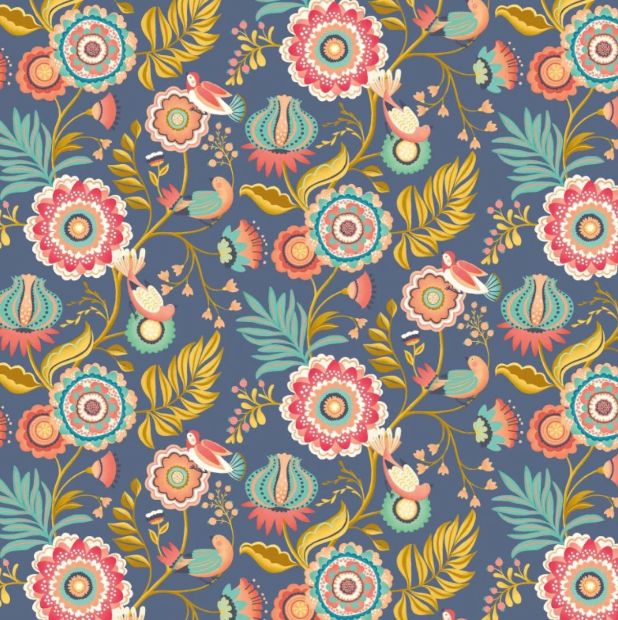 Ohpopsi Ichika Trail Wallpaper Royal Blue & Gold Sample