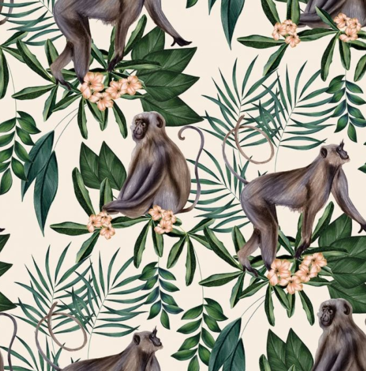 Ohpopsi Morris Monkey Wallpaper Cream Sample