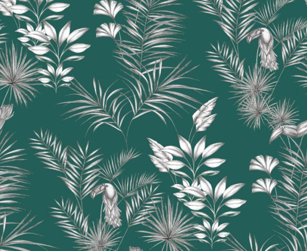 Ohpopsi Toucan Toile Wallpaper Rainforest Green Sample
