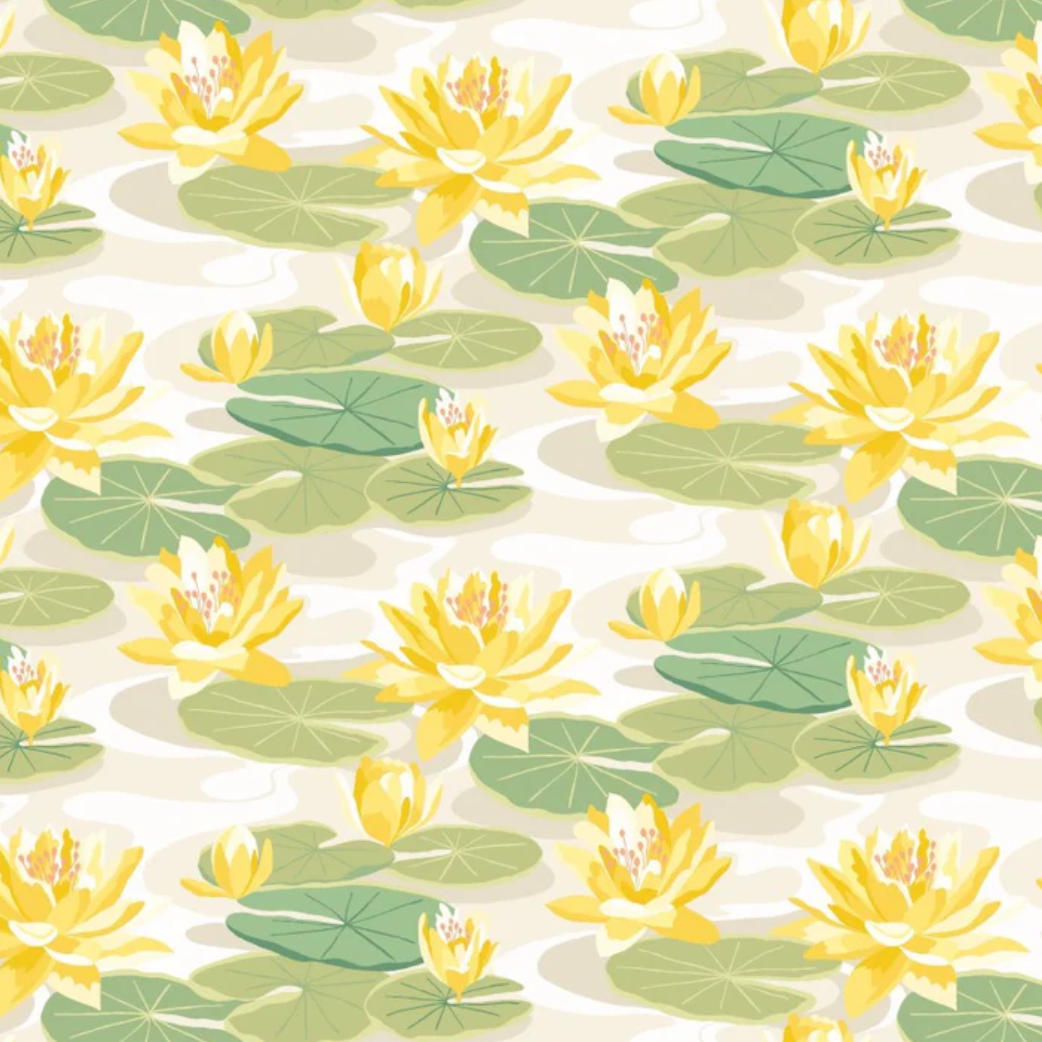 Ohpopsi Waterlily Wallpaper Linen & Amber Sample