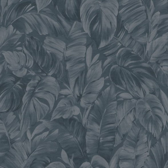 Sketched Palm Leaves Wallpaper - Blue Sample