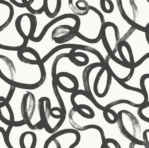 Squiggle Line Wallpaper - Black/White Sample