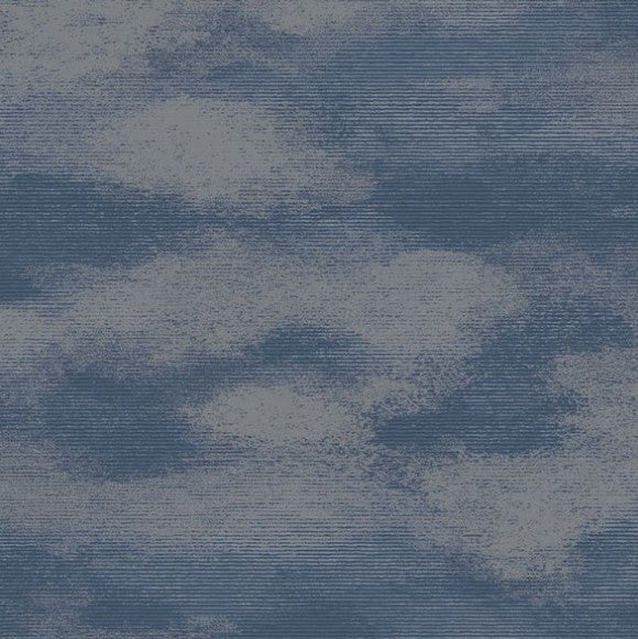 Stratus Metallic Cloud Printed Wallpaper Navy Sample