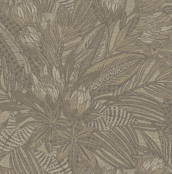 Susara Tropical Leaf Metallic Wallpaper Beige Sample