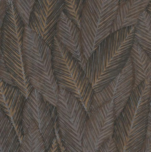 Textured Tropical Leaf Wallpaper - Copper & Brown Sample