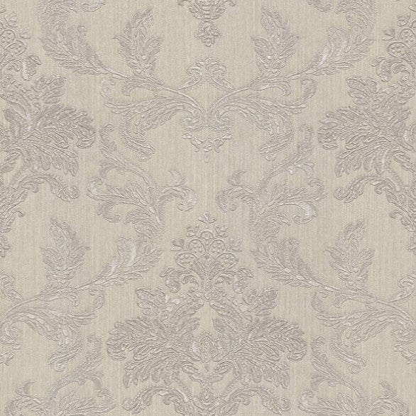 Vasari Bellini Damask Wallpaper Grey and Silver Sample