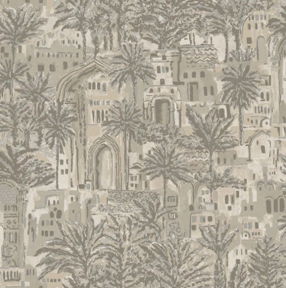 Tipaza Ancient Building & Palm Tree Wallpaper Beige Sample