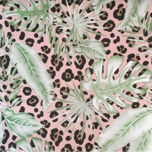 Tropical Leopard Skin Metallic Wallpaper - Pink/Green Sample