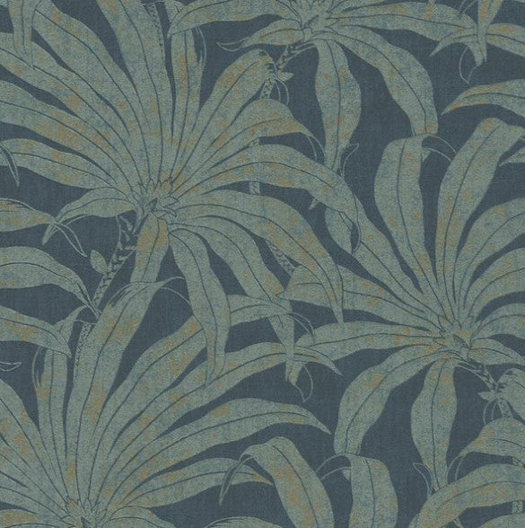 Tropical Leaf Wallpaper - Blue Sample